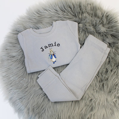 DEFECT - Grey Rabbit Embroidered Loungeset with name Jamie