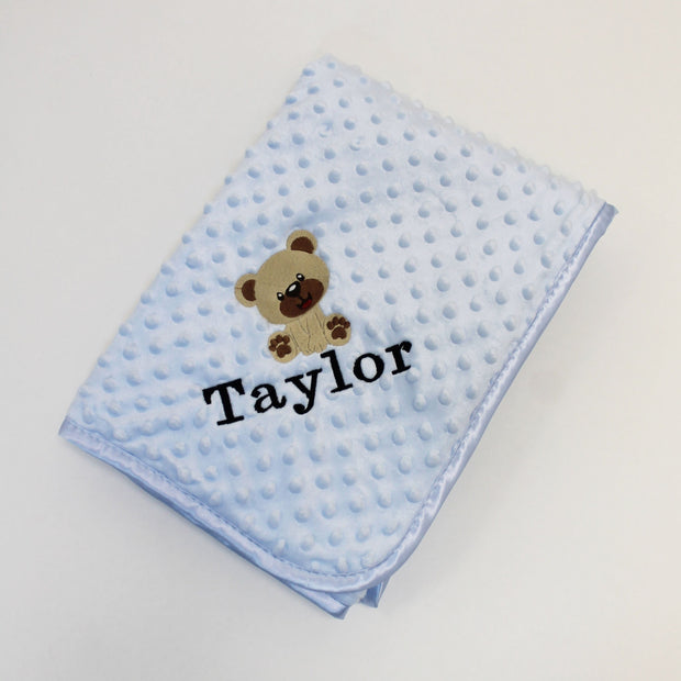 Personalised Embroidered Teddy Bubble Blanket With Fleece Back - Various Coloured Blankets