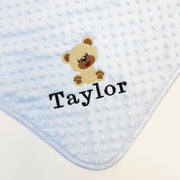 Personalised Embroidered Teddy Bubble Blanket With Fleece Back - Various Coloured Blankets