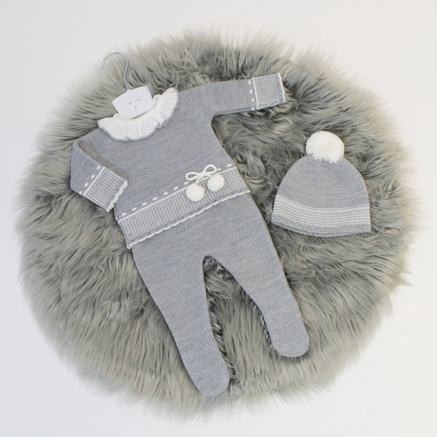 Grey Knitted Outfit with Hat