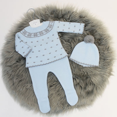 Baby Blue Knitted Outfit with Hat