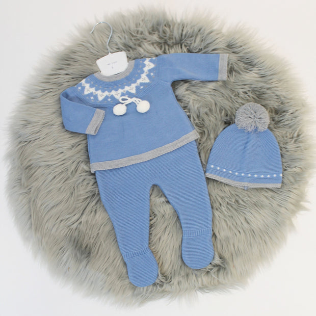 Merl Blue Knitted Outfit with Hat