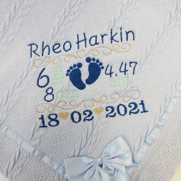 Baby Details Chevron Knit & Satin Bow Personalised Blanket - Various Coloured Blankets