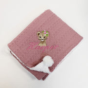 Floral Animal Personalised Embroidered Chevron POM Blanket - Various Animals