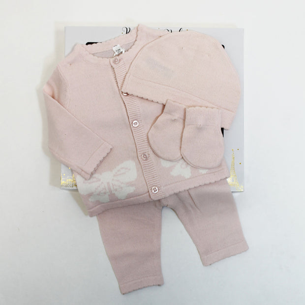Baby Pink Bow Knit 4 Piece Boxed Set