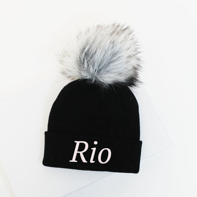 Black Single Faux Fur Pom Hat (With or Without Personalisation)