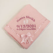 Memorable Baby Details Chevron Knit & Satin Bow Personalised Blanket - Various Coloured Blankets
