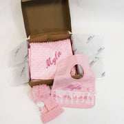 Three Piece Gift Set - Blanket, Hat & Bib (Various Colour Options)