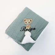 Personalised Embroidered Animal Chevron POM Blanket - Various Animals