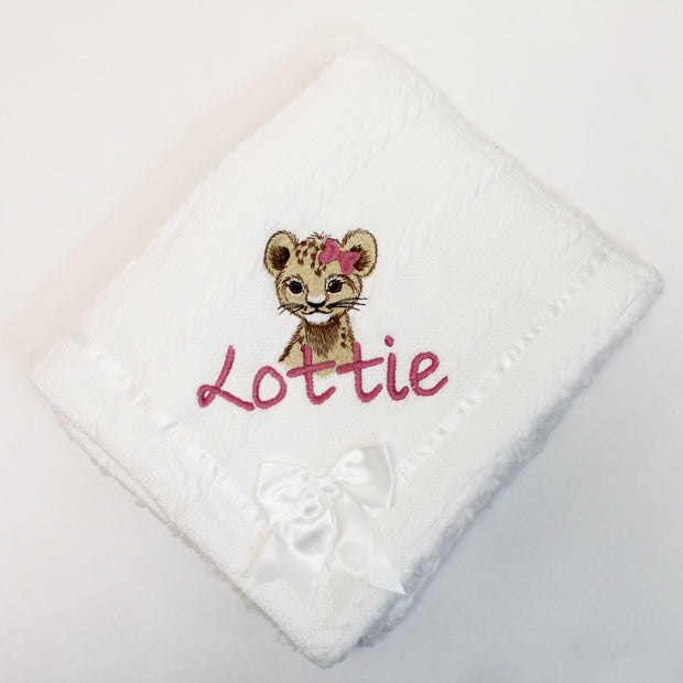 Hair Bow Animal Chevron Knit & Satin Bow Personalised Blanket - Various Animals & Coloured Blankets