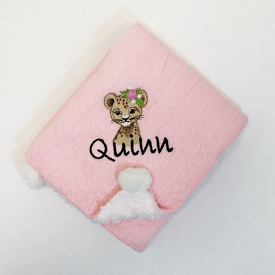 Floral Animal Personalised Embroidered Chevron POM Blanket - Various Animals