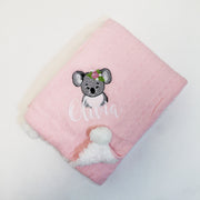 Floral Koala Chevron Pom Personalised Blanket - Various Coloured Blankets