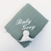 'Baby & Name' Personalised Embroidered Pom Blanket - Various Coloured Blankets