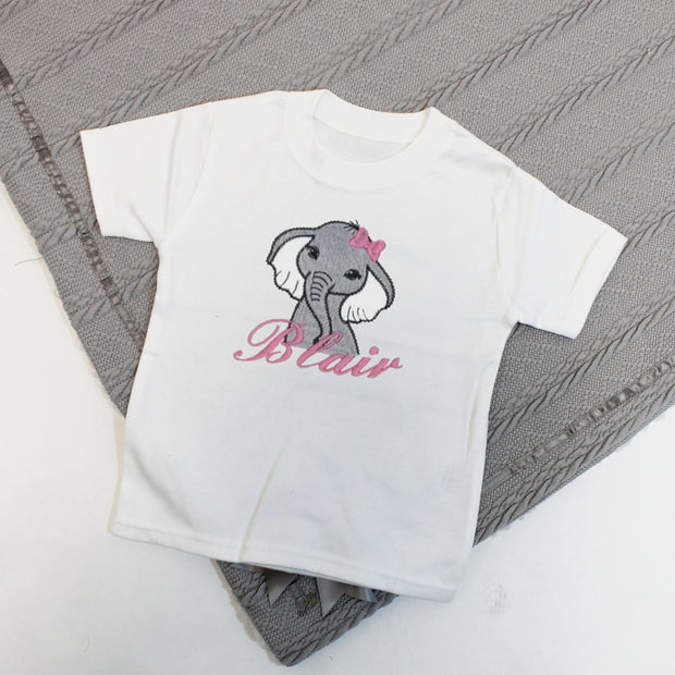 Animal with Hair Bow Personalised Embroidered T-Shirt (Various Coloured T-Shirts & Animals)
