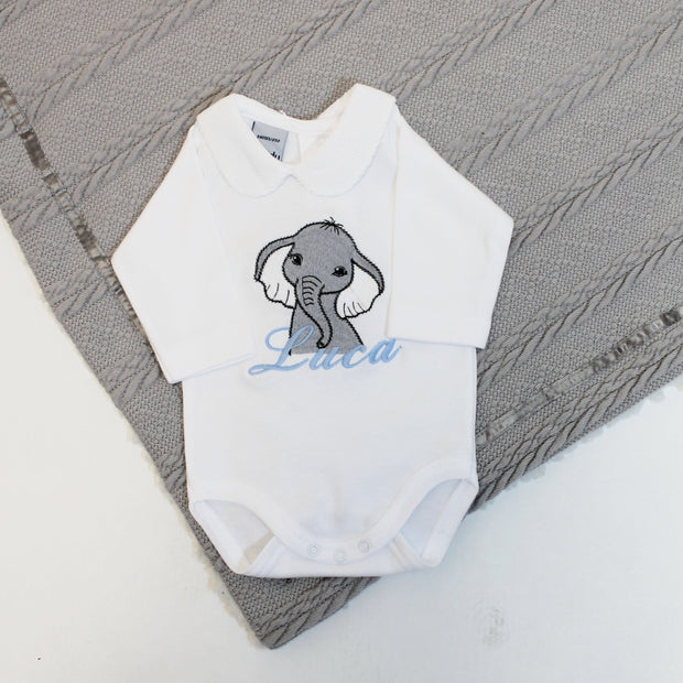 Embroidered Elephant Personalised Babyvest