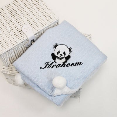 Panda Pom Chevron Knit POM Personalised Blanket - Various Colour Blankets