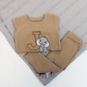 Initial & Animal Embroidered Personalised Ribbed Loungeset (Various Colour Sets)