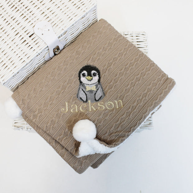 Penguin with Pom Chevron Personalised Blanket - Various Colour Blankets