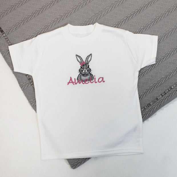 Animal with Hair Bow Personalised Embroidered T-Shirt (Various Coloured T-Shirts & Animals)