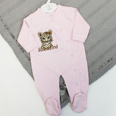 Animal with Hair Bow Embroidered Personalised Popper Sleepsuit - Various Colours