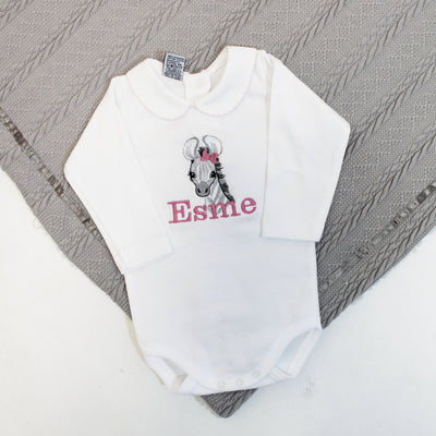 Embroidered Zebra Hair Bow Personalised Babygrow