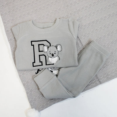 Initial & Koala Embroidered Personalised Ribbed Loungeset (Various Colour Sets)