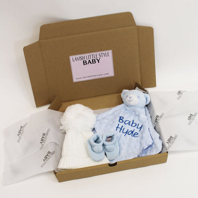 'Baby & Name' Three Piece Accessories Gift Set (Various Colour Options)