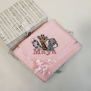 Trio of Animals with HAIR BOW Chevron Knit & Satin Bow Personalised Blanket - Various Coloured Blankets