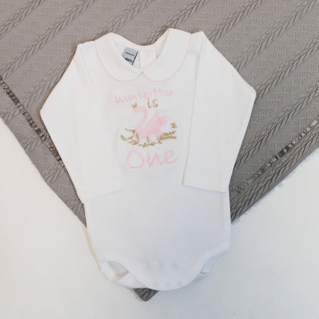 Embroidered Personalised Birthday Babyvest - Swan