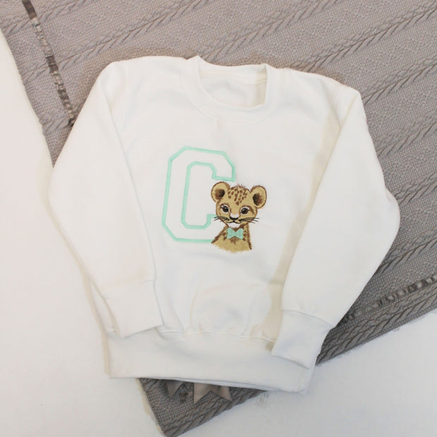 Initial & Animal Personalised Embroidered Jumper (Various Coloured T-Shirt & Animals)