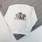 Trio of Animals with Hair Bow Embroidered Personalised Sweatshirt (Various Coloured Sweatshirts)