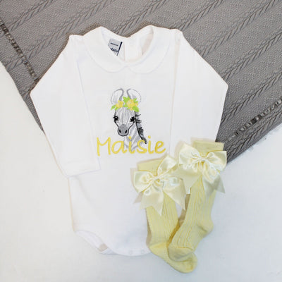 Spring Floral Animal Embroidered Personalised Babygrow