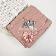 Duo Animals Chevron Knit & Satin Bow Personalised Blanket - Various Coloured Blankets