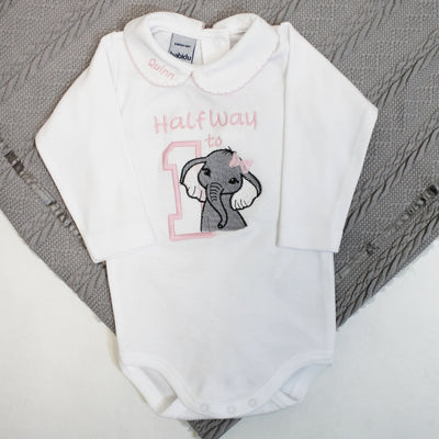 Embroidered Half Way To One Birthday Personalised Babyvest - Animal with Hair Bow