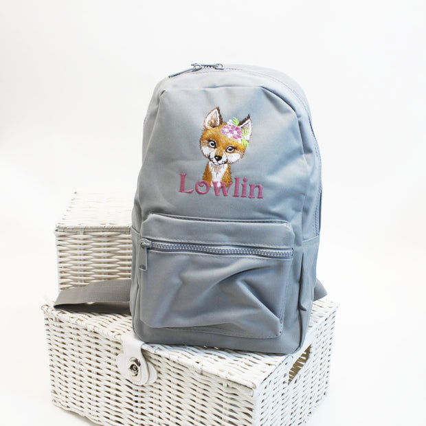 Floral Fox Embroidered Backpack - Various Colours