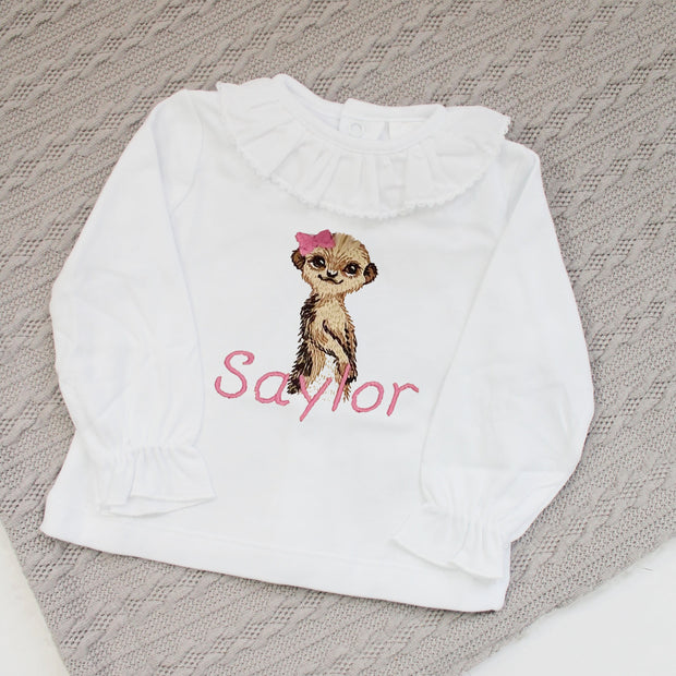 Animal Embroidered Personalised Frill Collar Top - Various Animals