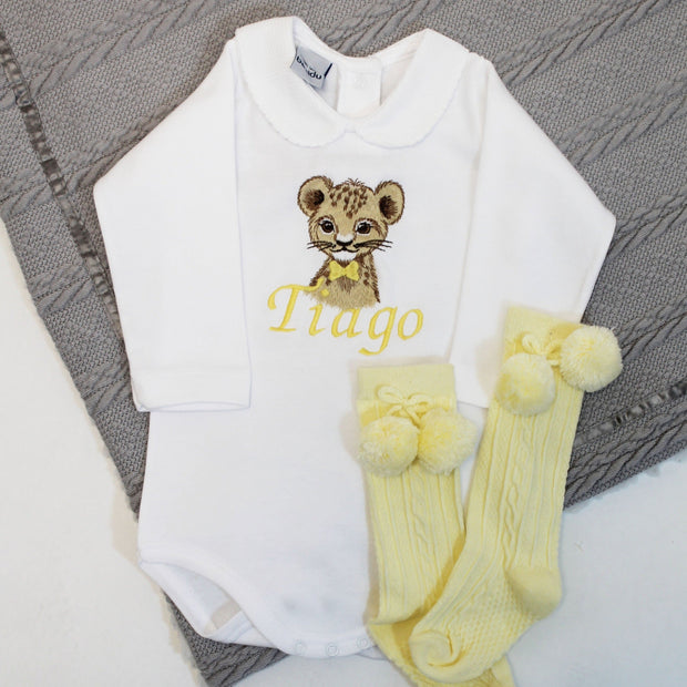 Spring Lion Cub with lemon BOW TIE Embroidered Personalised