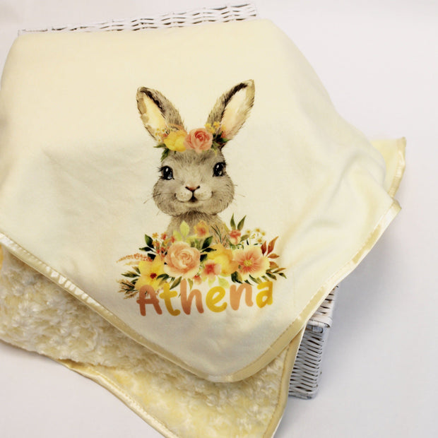 Easter Floral Bunny Minky Soft Printed Personalised Blanket - Various Coloured Blankets