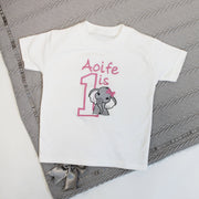 Animal with Hair Bow Birthday Personalised Embroidered T-Shirt (Various Coloured T-Shirts)