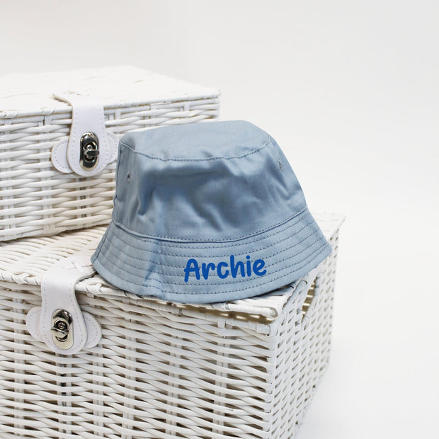 Dusky Blue Bucket Hat with Velcro Strap (Can be Personalised)