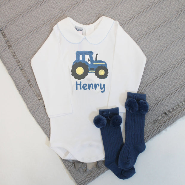 Embroidered Personalised Babygrow - Tractor