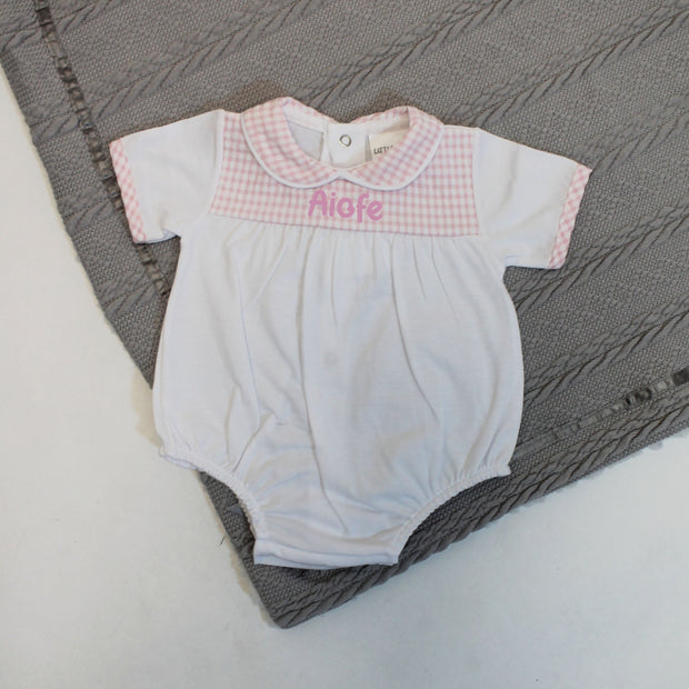 White & Pink Checkered Cotton Romper (Can be Personalised)