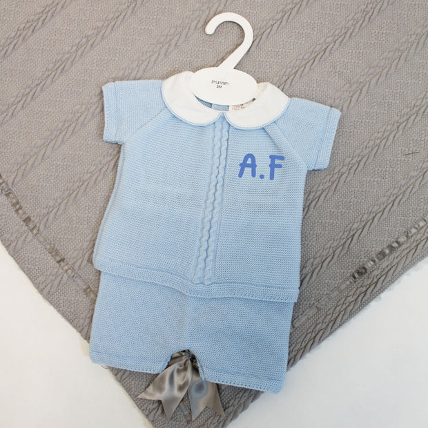 Blue Knit Polo Top & Shorts (Can be personalised)
