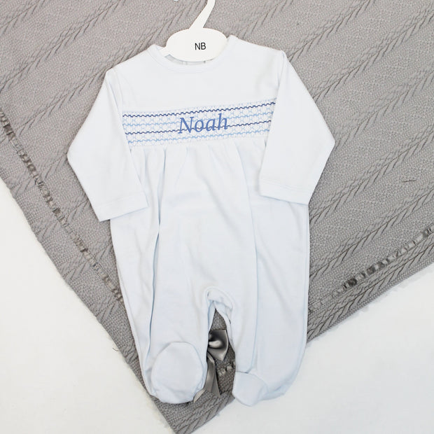 Blue Cotton Smoked Sleepsuit (Can be Personalised)