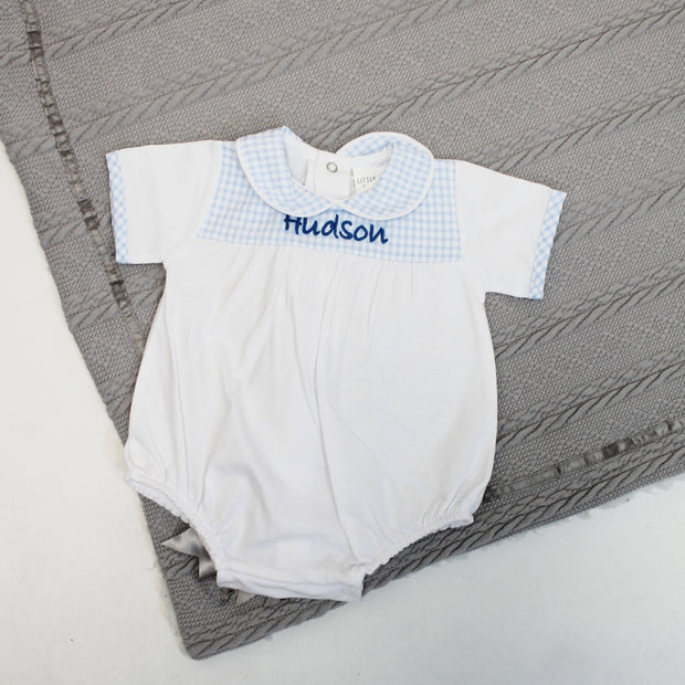 White & Blue Checkered Cotton Romper (Can be Personalised)