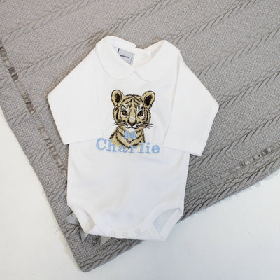 Tiger with BOW TIE Embroidered Personalised Babygrow