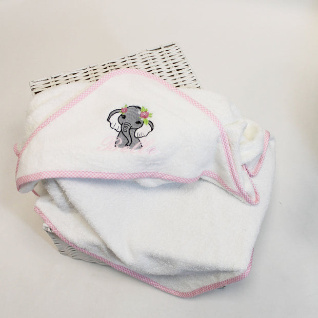Personalised Embroidered PINK Trim Hooded Towel  - Various Animals