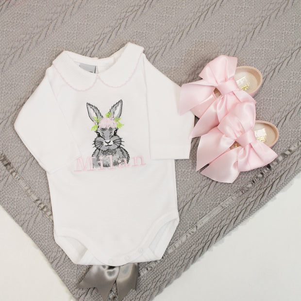 Various Floral Animal Embroidered Personalised Babygrow - Flowers & Name Colour Matching