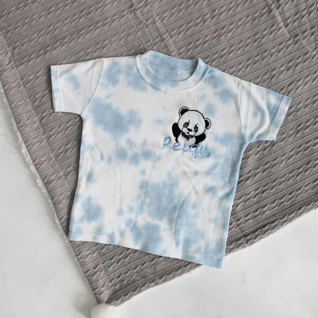 Baby Blue Tie Dye Animal Personalised Embroidered T-Shirt (Various Animals)