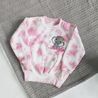 Pink Tie Dye Floral Animal Personalised Embroidered Jumper (Various Animals)